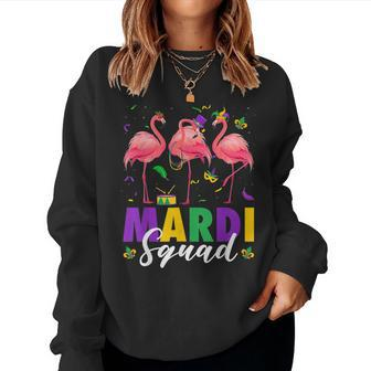Mardi Squad Jester Flamingo Mardi Gras Fat Tuesday Parade Women Crewneck Graphic Sweatshirt - Seseable
