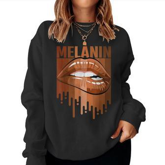 Melanin Lips Black History Month Afro African Pride Women Women Crewneck Graphic Sweatshirt - Seseable