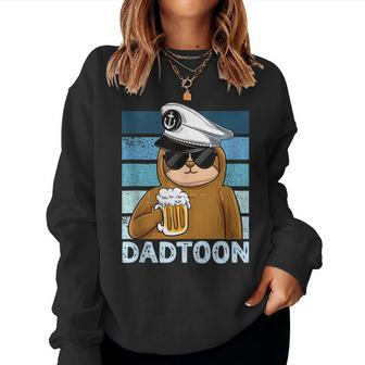 Mens Dadtoon Sloth Pontoon Boat Captain Boating Dad Fathers Day Women Crewneck Graphic Sweatshirt - Thegiftio UK