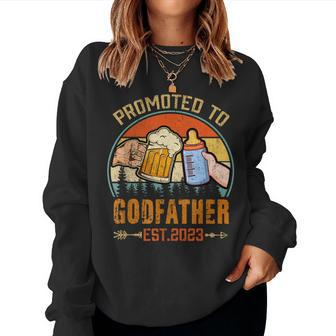 Mens Promoted To Godfather 2023 Funny For New Godfather Women Crewneck Graphic Sweatshirt - Seseable