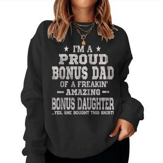 Mens Proud Bonus Dad Fathers Day Gift From Daughters Top Women Crewneck Graphic Sweatshirt - Seseable