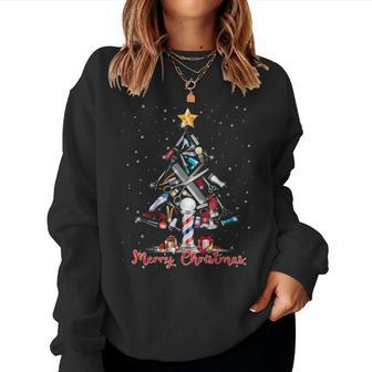 Merry Christmas Barber Tree Christmas Stars In Snow Women Sweatshirt | Mazezy