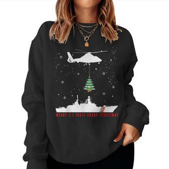 Merry Christmas Tree US Coast Guard Christmas Gifts Women Crewneck Graphic Sweatshirt - Seseable