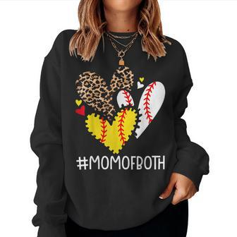 Mom Of Both Leopard Heart Softball Mom Baseball Women Sweatshirt | Mazezy