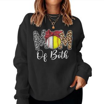 Mom Of Both Messy Bun Baseball Softball Mama Women Sweatshirt | Mazezy