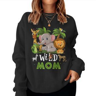 Mom Of The Wild Zoo Birthday Safari Jungle Animal Funny Women Crewneck Graphic Sweatshirt - Seseable