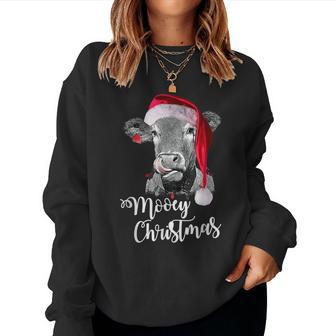 Mooey Christmas Fun Heifer Santa Xmas Light Cow Farmer Lover Women Sweatshirt | Mazezy