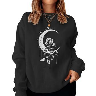 Womens Moon Rose Night Sky Celestial Nature Wicca Pagan Aesthetic Women Sweatshirt | Mazezy