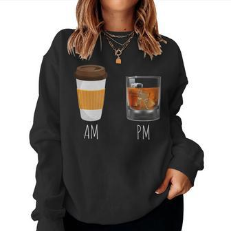 Morning Coffee Whiskey In The Evening - Latte Am Whisky Pm Women Crewneck Graphic Sweatshirt - Seseable