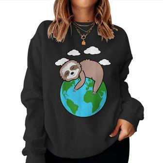 Mother Earth Sloth Pro Environment Cool Earth Day Lover Gift Women Crewneck Graphic Sweatshirt - Thegiftio UK
