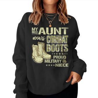 My Aunt Wears Combat Boots Dog Tag Proud Military Niece Gift Women Crewneck Graphic Sweatshirt - Seseable