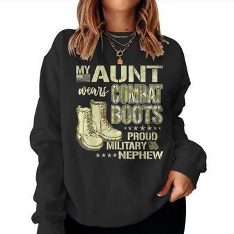 My Aunt Wears Combat Boots Dog Tags - Proud Military Nephew Women Crewneck Graphic Sweatshirt - Seseable