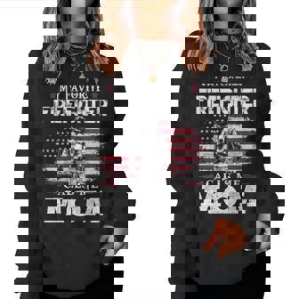 My Favorite Firefighter Calls Me Mom Usa Flag Mother Gift Women Crewneck Graphic Sweatshirt | Seseable CA