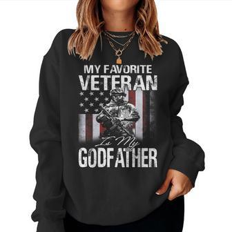 My Favorite Veteran Is My Godfather Usa Flag Women Crewneck Graphic Sweatshirt - Seseable