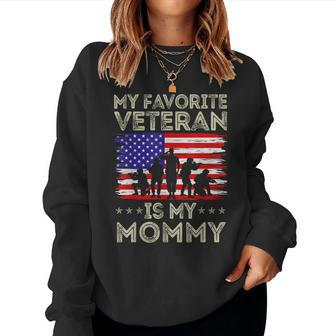 My Favorite Veteran Is My Mommy American Flag Veterans Day Women Crewneck Graphic Sweatshirt - Seseable