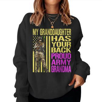 My Granddaughter Has Your Back Army Grandma Gift Women Crewneck Graphic Sweatshirt - Seseable