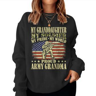 My Granddaughter Is My Soldier Hero Proud Army Grandma Gift Women Crewneck Graphic Sweatshirt - Seseable