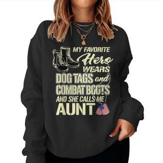 My Niece Wears Dog Tags And Combat Boots - Proud Army Aunt Women Crewneck Graphic Sweatshirt - Seseable