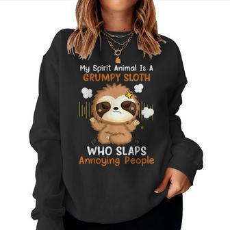 My Spirit Animal Is A Grumpy Sloth Women Crewneck Graphic Sweatshirt - Seseable