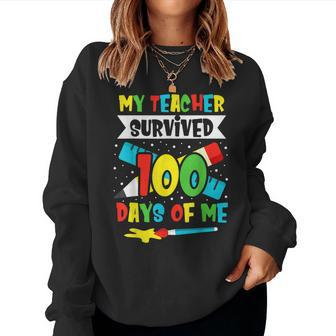 My Teacher Survived 100 Days Of Me 100Th Day Of School V2 Women Crewneck Graphic Sweatshirt - Thegiftio UK