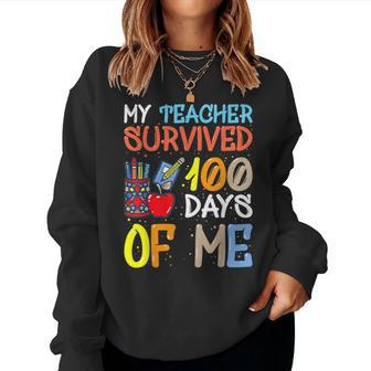 My Teacher Survived 100 Days Of Me Funny School Boys Girls V3 Women Crewneck Graphic Sweatshirt - Seseable