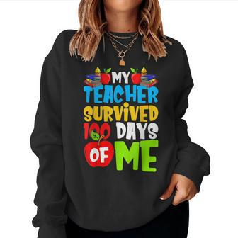 My Teacher Survived 100 Days Of Me Funny School V18 Women Crewneck Graphic Sweatshirt - Seseable