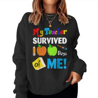 My Teacher Survived 100 Days Of Me Funny School V19 Women Crewneck Graphic Sweatshirt - Seseable