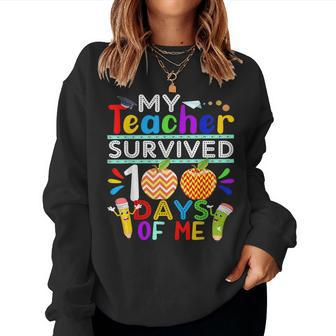 My Teacher Survived 100 Days Of Me Happy 100Th Day Of School V2 Women Crewneck Graphic Sweatshirt - Thegiftio UK