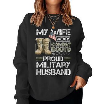 My Wife Wears Combat Boots Proud Military Husband Women Crewneck Graphic Sweatshirt - Seseable
