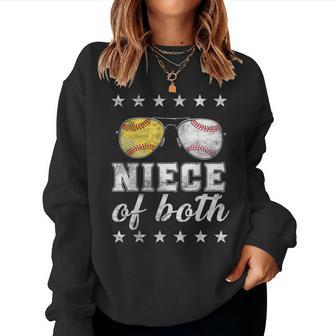 Niece Of Both Messy Bun Baseball Softball Mom Mothers Women Crewneck Graphic Sweatshirt - Thegiftio UK