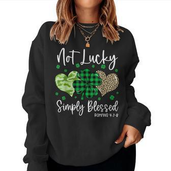 Not Lucky Simply Blessed Christian St Patricks Day Irish Women Crewneck Graphic Sweatshirt - Thegiftio UK