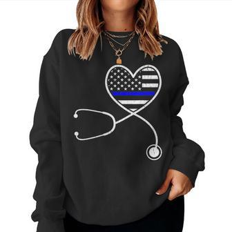Nurse Life Police Wife The Thin Blue Line Family Women Crewneck Graphic Sweatshirt - Seseable