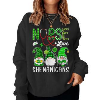 Nurse Love Shenanigans Funny Gnomes St Patricks Day Shamrock V2 Women Crewneck Graphic Sweatshirt - Seseable