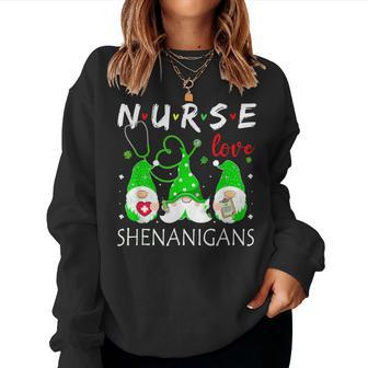 Nurses Love Shenanigans Funny Gnomes Nurse St Patricks Day V10 Women Crewneck Graphic Sweatshirt | Seseable UK