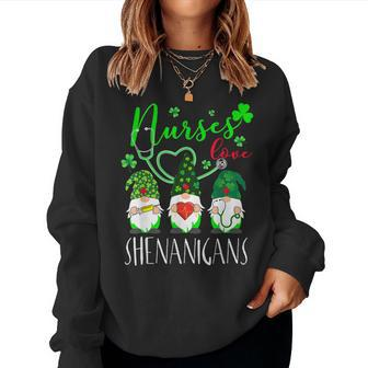 Nurses Love Shenanigans Funny Gnomes Nurse St Patricks Day V11 Women Crewneck Graphic Sweatshirt | Seseable UK