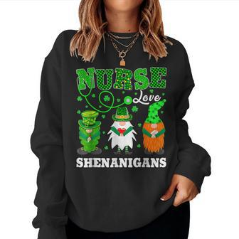 Nurses Love Shenanigans Funny Gnomes Nurse St Patricks Day V5 Women Crewneck Graphic Sweatshirt | Seseable UK