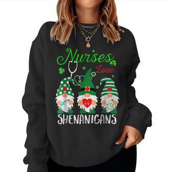 Nurses Love Shenanigans Funny Gnomes Nurse St Patricks Day V6 Women Crewneck Graphic Sweatshirt | Seseable UK