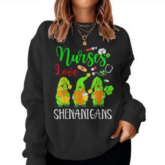 Nurses Love Shenanigans Funny Gnomes Nurse St Patricks Day V7 Women Crewneck Graphic Sweatshirt | Seseable UK
