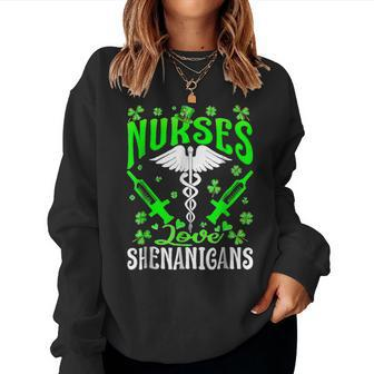 Nurses Love Shenanigans Funny St Patricks Day Nursing Women Crewneck Graphic Sweatshirt | Seseable UK