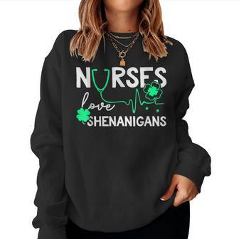 Nurses Love Shenanigans Funny St Patricks Day Nursing Women Crewneck Graphic Sweatshirt - Thegiftio UK