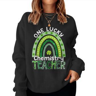One Lucky Chemistry Teacher St Patricks Day Teacher Rainbow V2 Women Crewneck Graphic Sweatshirt - Seseable