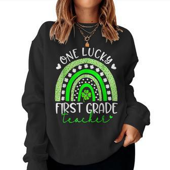 One Lucky First Grade Teacher Happy St Patricks Day 2023 Women Crewneck Graphic Sweatshirt - Seseable