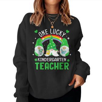 One Lucky Kindergarten Teacher Gnome St Patricks Day Men Women Crewneck Graphic Sweatshirt - Seseable