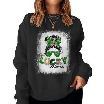 One Lucky Mama Funny Father Irish Clovers St Patricks Day Women Crewneck Graphic Sweatshirt - Seseable