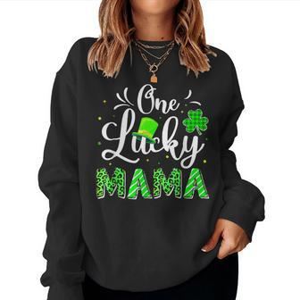 One Lucky Mama Irish Shamrock Leopard St Patricks Day Women Crewneck Graphic Sweatshirt - Seseable