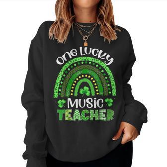 One Lucky Music Teacher Rainbow Shamrock St Patricks Day Women Crewneck Graphic Sweatshirt - Thegiftio