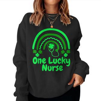 One Lucky Nurse Rainbow Shamrock Saint Patricks Day Women Crewneck Graphic Sweatshirt - Seseable