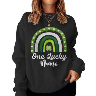 One Lucky Nurse St Patricks Day Rainbow Shamrock Women V2 Women Crewneck Graphic Sweatshirt - Seseable