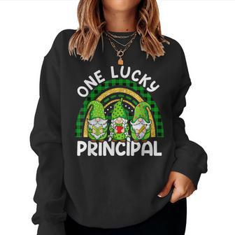 One Lucky Principal Gnomes St Patricks Rainbow Women Crewneck Graphic Sweatshirt - Seseable