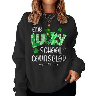 One Lucky School Counselor Shamrock Teacher St Patricks Day Women Crewneck Graphic Sweatshirt - Seseable